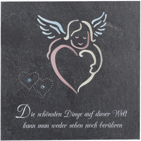 Schiefertafel, 13 x 13 cm, m. KristallstEngel mit Herz "Die schönsten.."