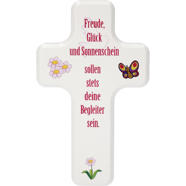 Kinderkreuz "Freunde, Glück.." weiß mini