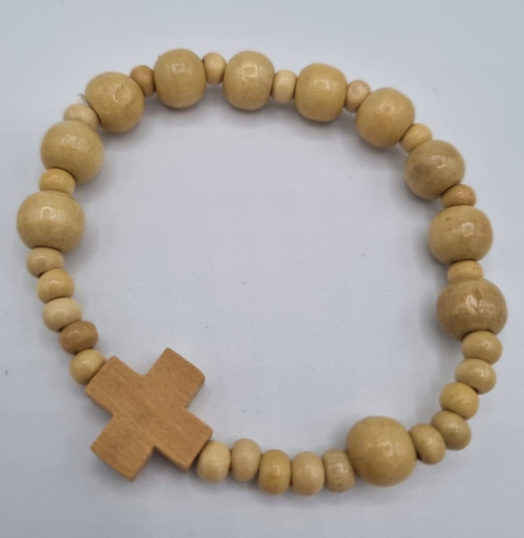 Armband Holzpere natur m. Kreuz
