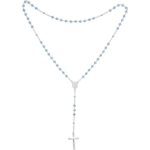 Rosenkranz gekettelt gelötet AlpaccaSwarovski-Perle, hellbl./klar, 4mm, 28cm