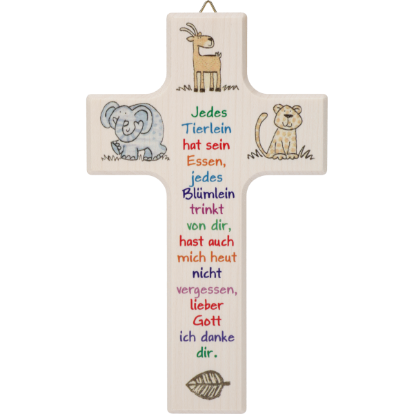 Kinderkreuz "Jedes Tierlein hatsein ..." Ahornholz, natur, 15 x 9 cm