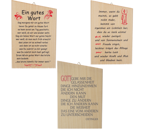 Wandtafel Haussegen Set 10x15 cm3-fach sortiert Spruchtafel