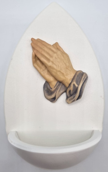 Weihkessel Tropfenform weiß ca. 14 cmBetende Hände blau