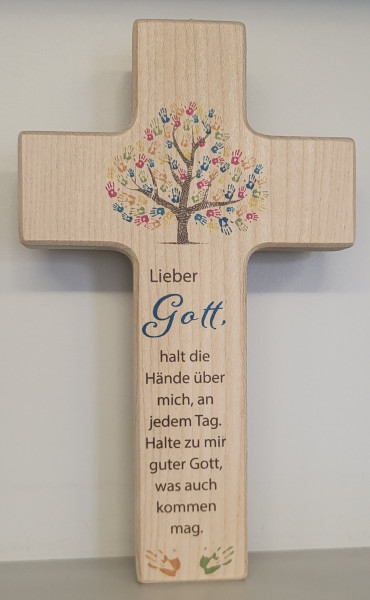 Kinderkreuz 20x12 natur "Lieber Gott, halt die Hände..."