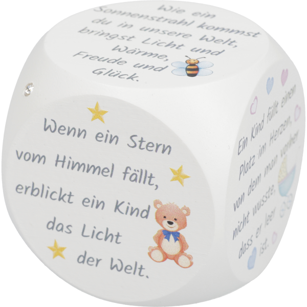 Gebetswürfel Taufe, Kinder, 49mmSwarovski Stein, weiß lackiert