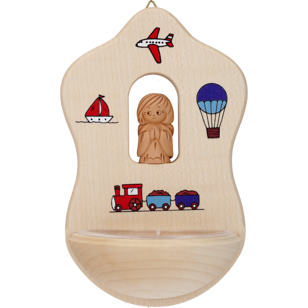 Kinderweihkessel m. Tonengel "Spielzeug-bilder ...", Ahornholz, 14 cm, im GK