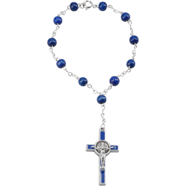 Zehner-RK Ankerkette m. BenediktuskreuzHolzperle, blau, 6mm, 16cm