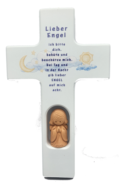 Kinderkreuz "Mein Engel du.." blau mit Holzengel