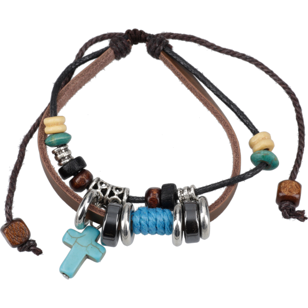 Armband aus Leder mit Baumwollkordelnu. versch. Perlen , Größe verstellbar