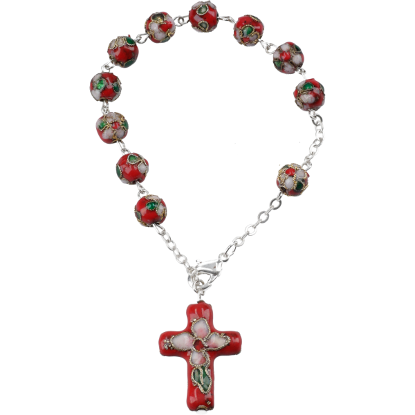 ArmbandGlasperle, rot gemustert, 8mm, 12cm