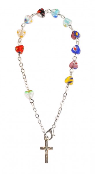 Zehnerrosenkranz Glasperle Herz, bunt