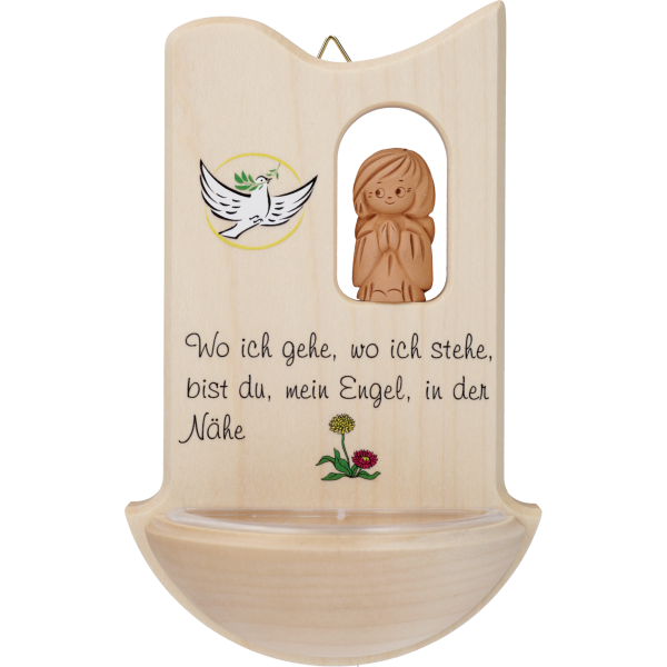 Kinderweihkessel mit Tonengel "Wo ichgehe ...", Ahornholz, 14 cm, im GK