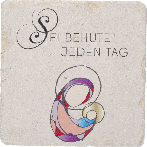 Natursteintafel, Kalkstein 13x13cmMadonna modern, bunt "Sei beh..."