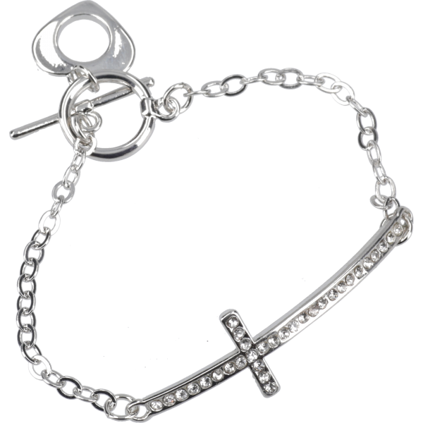 Armband geflochten, Kreuz StrassteineSchwarz m. Silber, Karabinerverschluss
