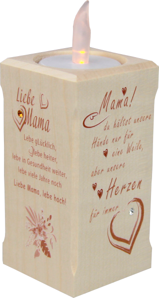 Teelichthalter &quot;Liebe Mama..&quot; m. Steinchen