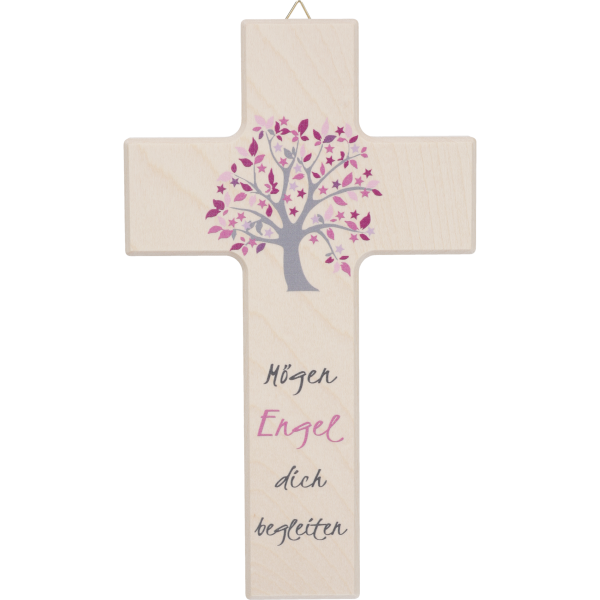 Holzkreuz, natur, "Mögen Engel"