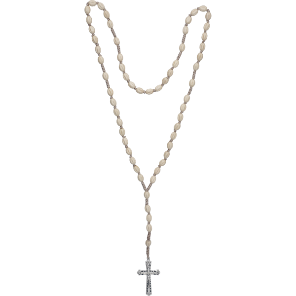 Rosenkranz geknüpftHolzperle, natur oval gerieft, 7mm, 46cm