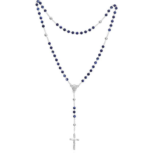 Rosenkranz gekettelt gelötet AlpaccaEcht Perlmutt, blau, 5mm, 34cm