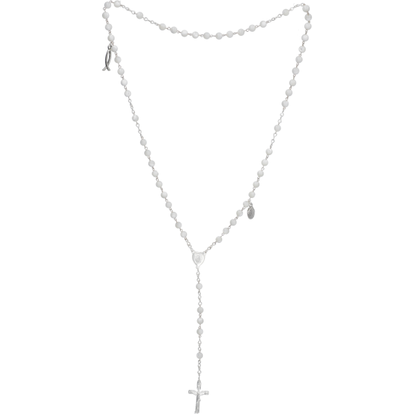 Rosenkranz gekettelt gelötet AlpaccaEcht Perlmutt, weiss m. Anh. 5,5mm, 40cm