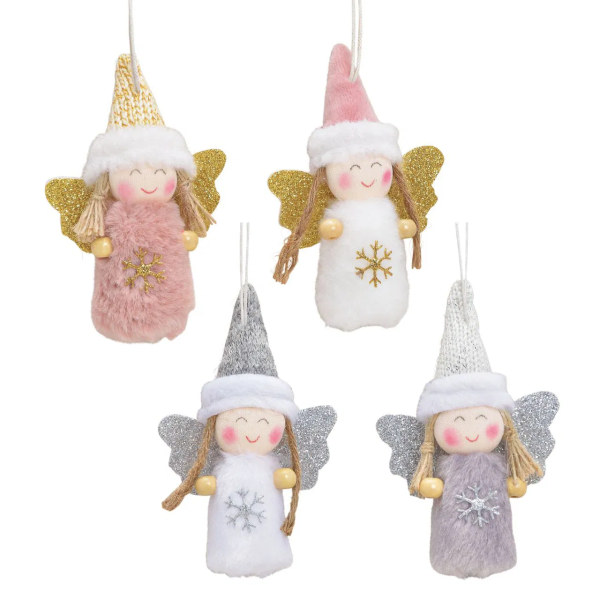 Weihnachtshänger Engel aus Textil4fach sortiert VE=4 Stk. 6x9x3 cm