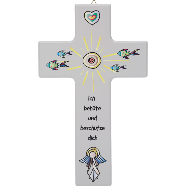 Kinderkreuz 20x12cm,Ahornholz GrauMotiv: Gottes Auge"Ich behüte..."