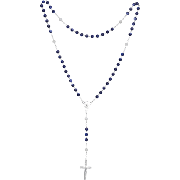Rosenkranz gekettelt gelötet AlpaccaEcht Perlmutt, blau u. weiß, 5mm, 34cm