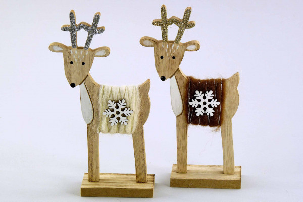 Holz/Filz Hirsch "Schneeflocke" VE=2natur-creme/braun, ca. 18cm
