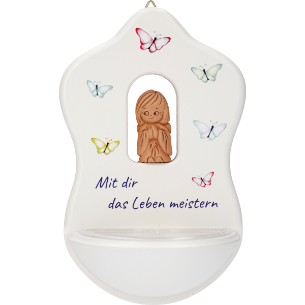 Kinderweihkessel, Mit dir das Leben...15cm, weiß, m. Tonengel