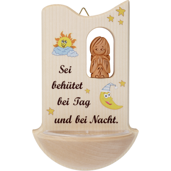 Kinderweihkessel mit Tonengel "Seibehütet ...", Ahornholz, 14 cm, im GK