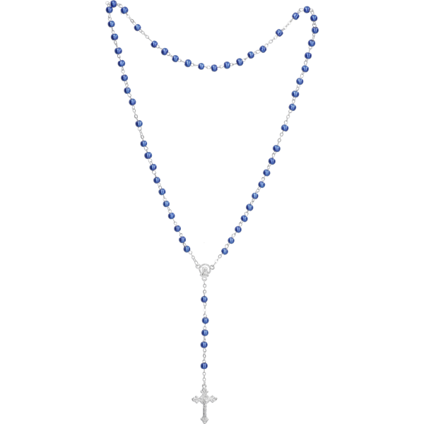 Rosenkranz gekettelt gelötet AlpaccaWachsperle, blau, 5mm, 37cm
