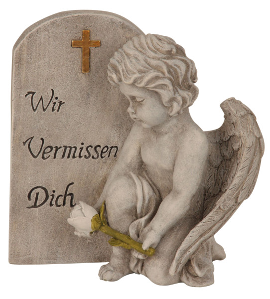 Engel neben Grabstein "Wir vermissen Dic20 x 20 cm