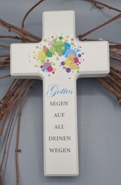 Kinderkreuz "Gottes segen..."20x12 cm weiß lackiert