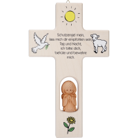 Kinderkreuz m. Tonengel "Schutzengelmein..."  Ahornholz, natur, 20 x 12 cm Kinderkreuz m. Tonengel "Schutzengelmein..."  Ahornholz, natur, 20 x 12 cm