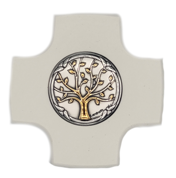 Kreuz gleichschenkelig weiß lackiertLebensbaum