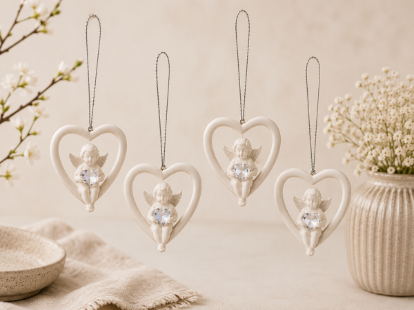 Engel Herz zum hängen m. Diamantherzh6cm b5,5cm 4-fach sort. VE=8 Stück