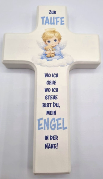 Kinderkreuz "Zur Taufe" Junge15x9 cm weiß lackiert
