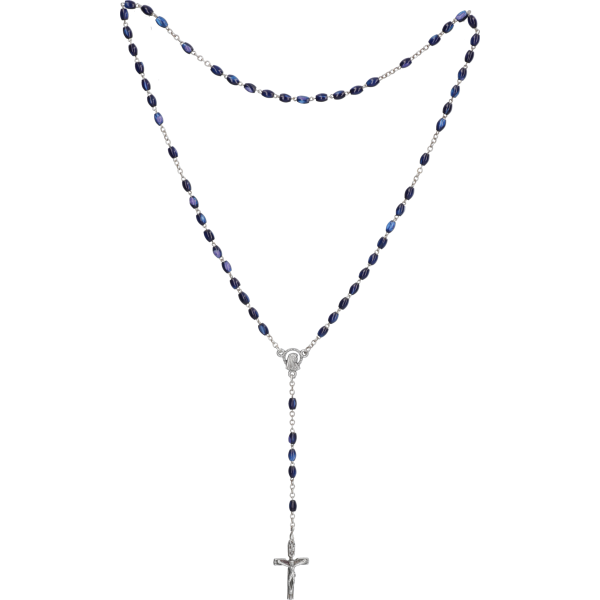 Rosenkranz gekettelt gelötet AlpaccaEcht Perlmutt, blau oval, 4mm, 37cm