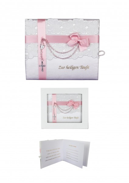 Taufbrief rosa mit Rosenkranz