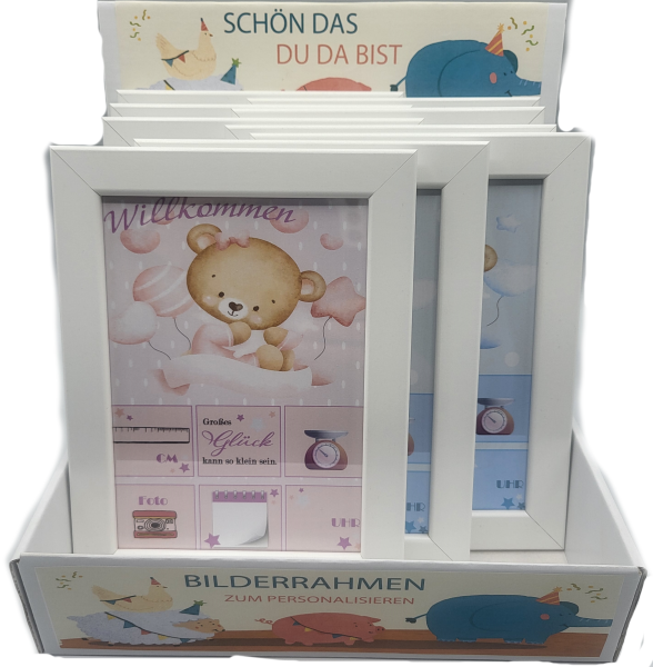 Display personalisierte Bilderrahmenzur Geburt VE = 9 Stück 3-fach sort.
