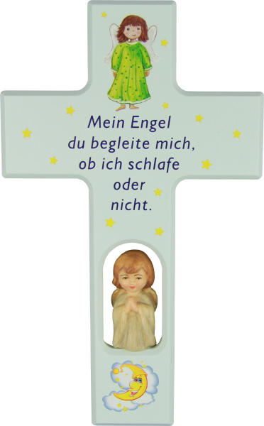 Kinderkreuz "Mein Engel du.." blaumit Holzengel