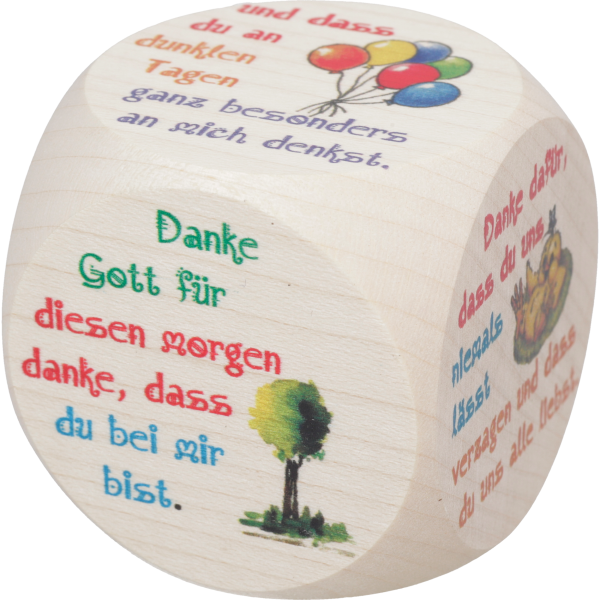 Gebetswürfel KindergebeteAhornholz natur, bunt bedruckt, 49x49 mm