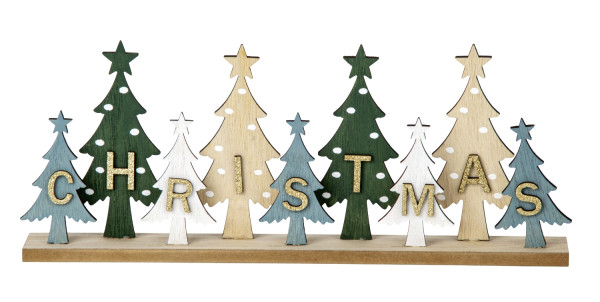 Holz-Weihnachtsdeko "Christmas"mit Tannenbäumen h=14cm b=35cm
