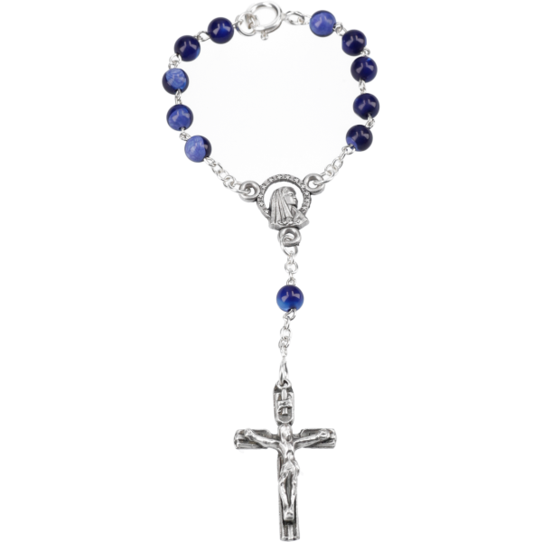Zehner-RK gelötet Alpacca m. VSEcht Perlmutt, blau, 5mm, 12cm