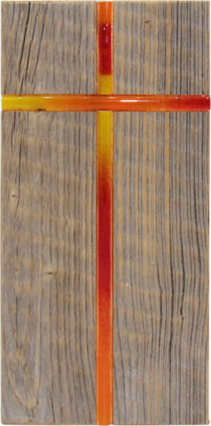 Altholztafel m. Glaskreuz Orange25x12cmzum Aufhängen oder Hinstellen