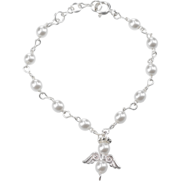 Armband, gekettelt, mit SchutzengelWachsperle, weiß, Ø 5 mm, 12cm