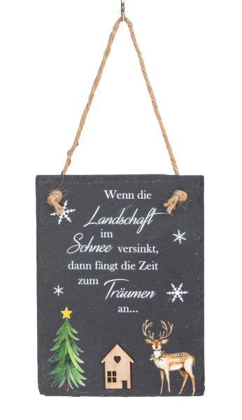 Schiefer Tafel zum Hängen winterlich20 x 15 cm