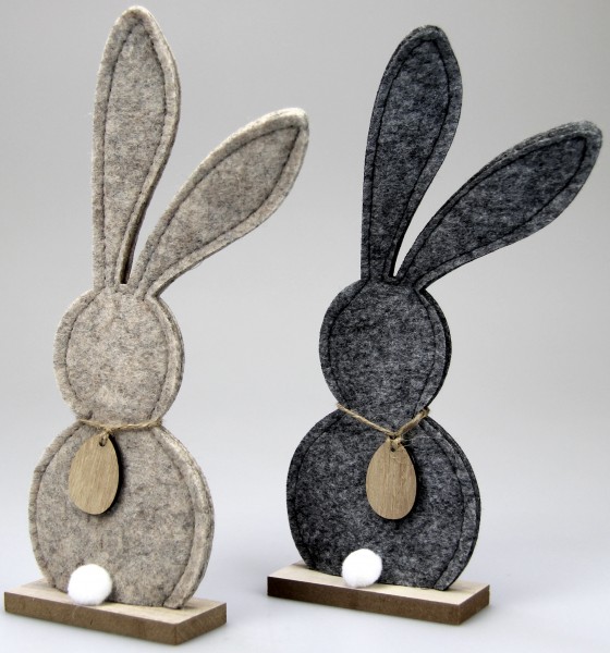 Filz-Hase grau/beige VE=2 Stück25,5x9,5 cm