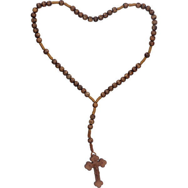 Rosenkranz geknüpftHolzperle, Finn. Tanne braun, 6mm, 29cm