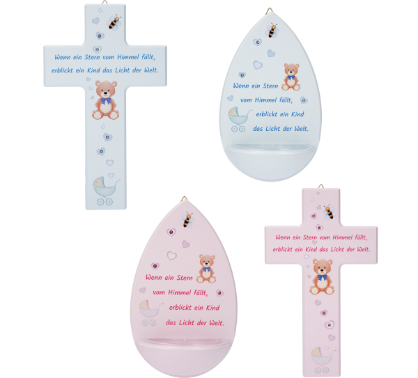 Set "Bärli" Kinderkreuz und WeihkesselVE = 4 Stück rosa und blau