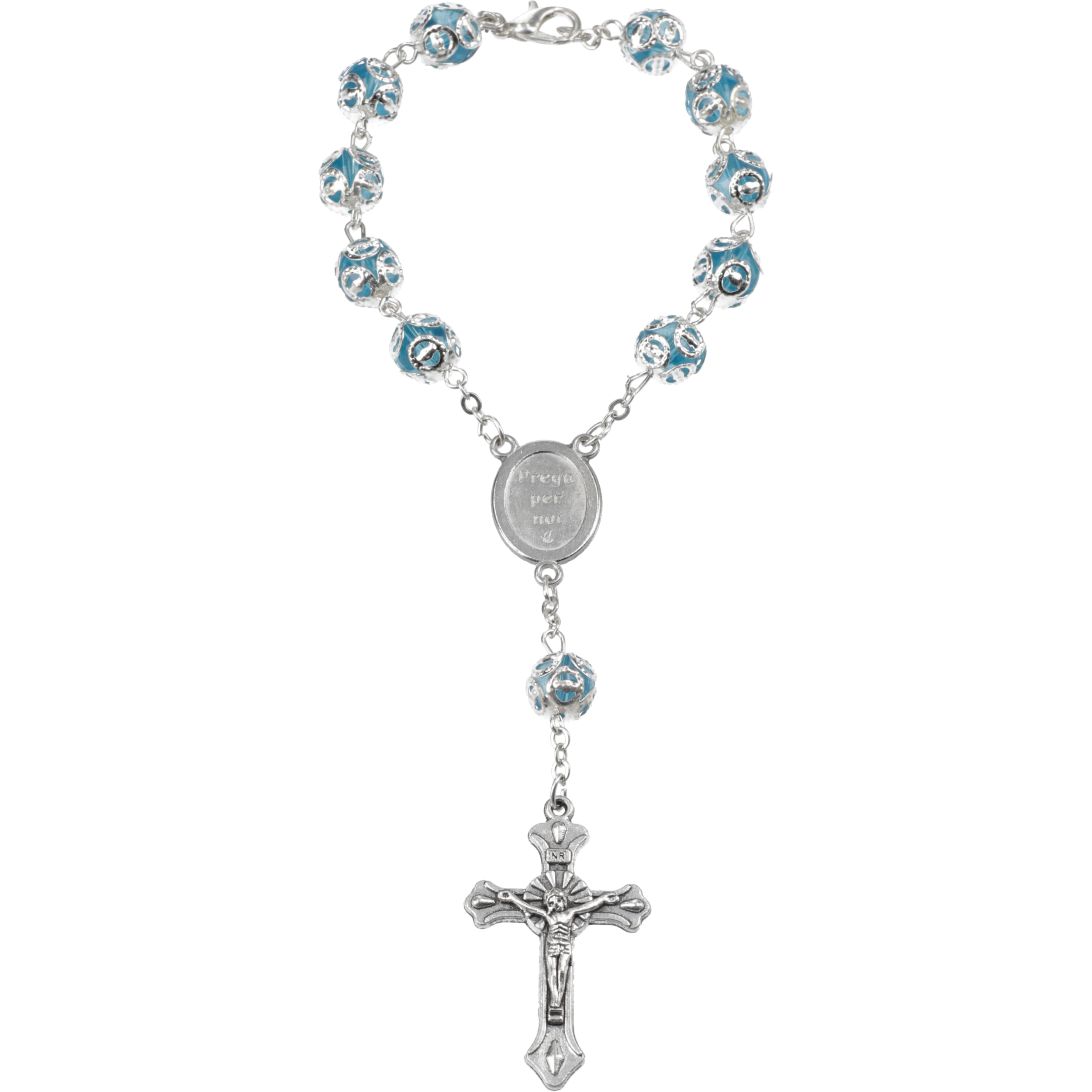 Katholischer Rosenkranz Kleine runde blaue Glasperlen Jungfrau Maria Jesus HaWP4
